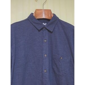 Laguna Shirt Mens XL Navy Blue‎ Slub Knit Button Up Long Sleeve Pocket Casual